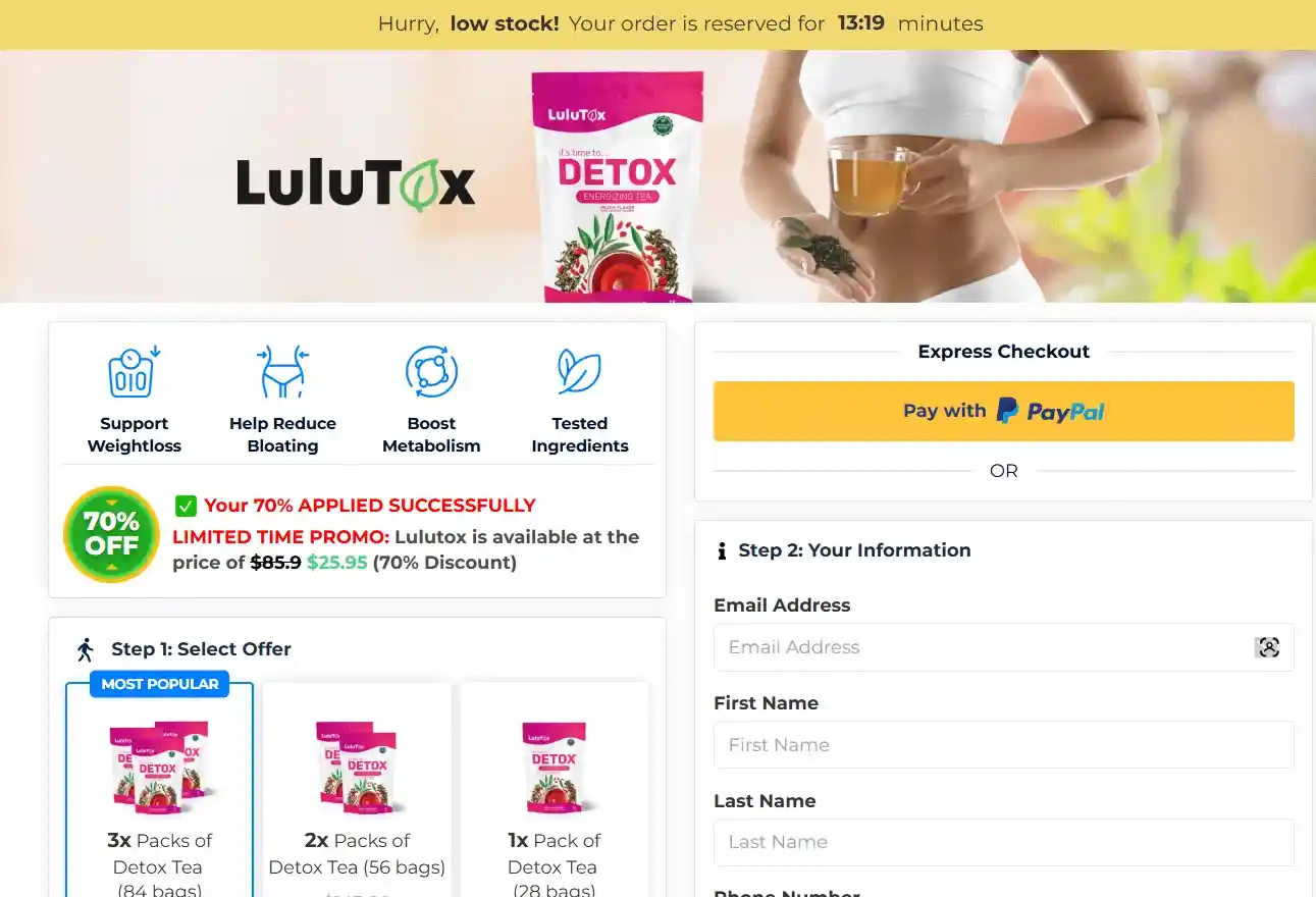 Lulutox Detox Tea Order Page